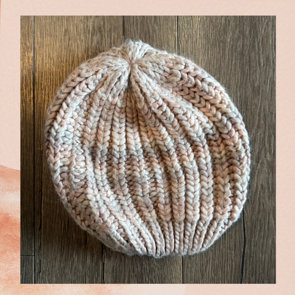 Gray & Light Pink Chunky Knit Beanie